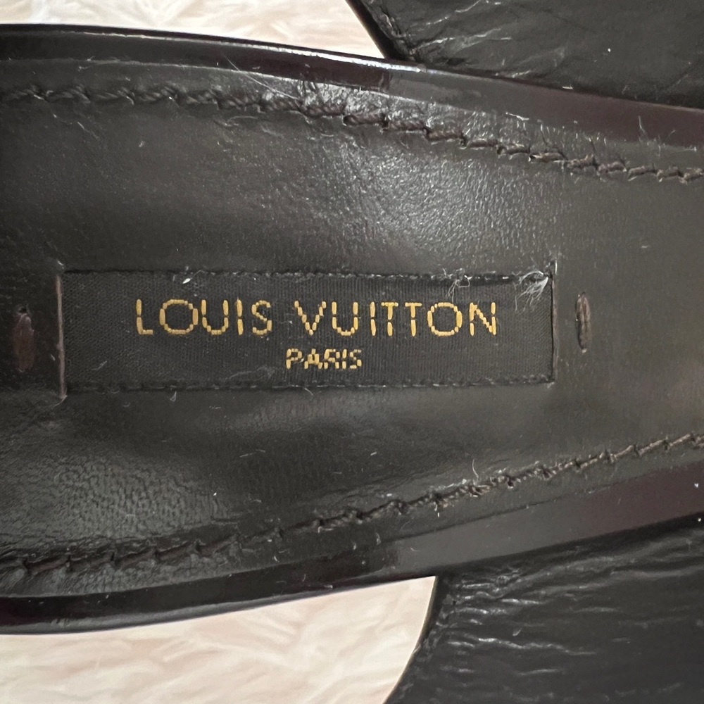 Louis Vuitton Black and Brown Wedge Sandals with Decorative Buckle - Picture 6 of 16